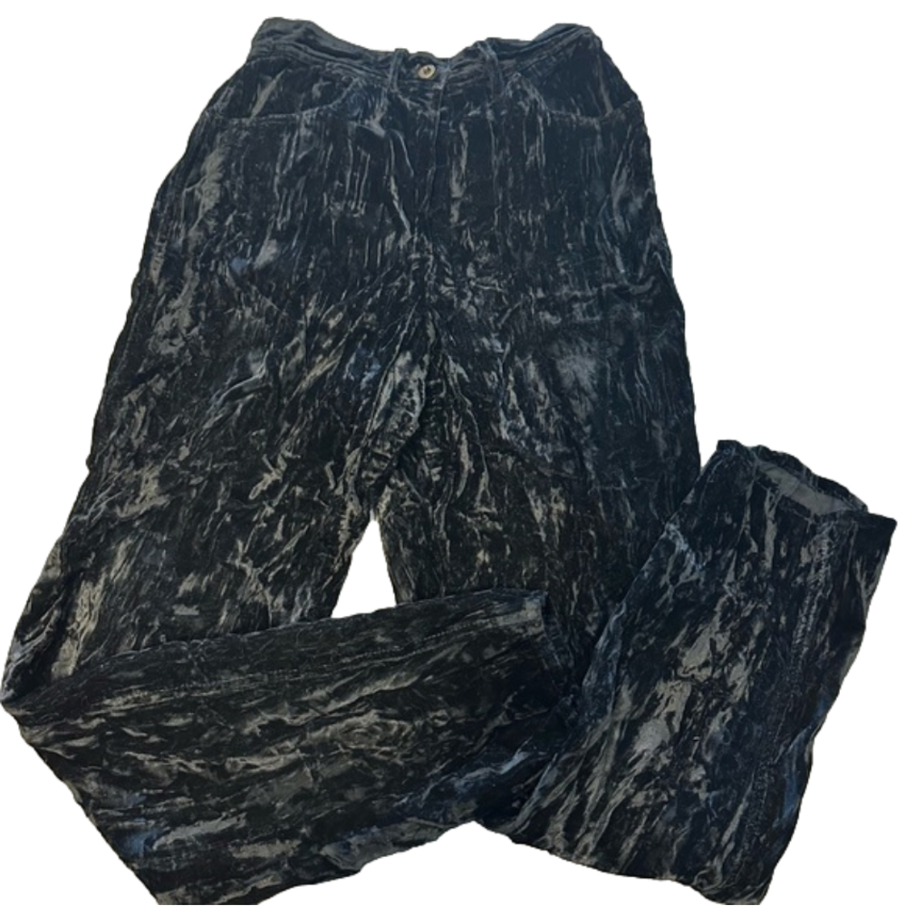 7 For All Mankind Todd Oldham Black Crushed Velvet Jeans, EUC